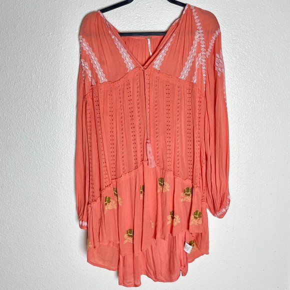 Free People Women’s Wild Horses Embroidered Dress in Persimmon- Coral … - Picture 4 of 9